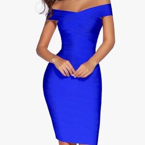 Electric Blue Off-Shoulder bandage bodycon dress NEW blue